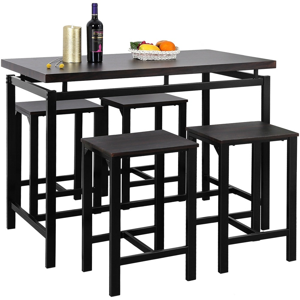 5pcs Set Dining Table Set 4 Chairs Metal Kitchen Room Furniture Black