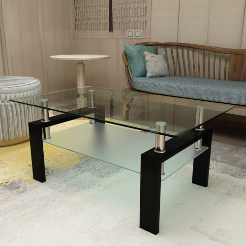 Rectangle Black Glass Coffee Table, Center Tables For Living Room