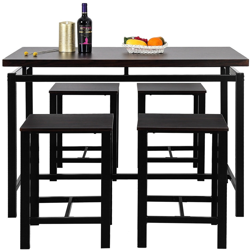 5pcs Set Dining Table Set 4 Chairs Metal Kitchen Room Furniture Black