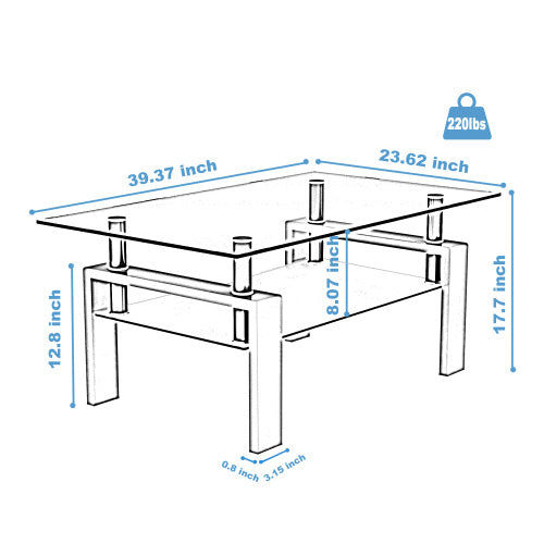 Rectangle Black Glass Coffee Table, Center Tables For Living Room
