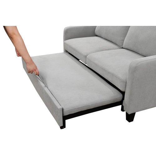 69 Inches 3-in-1 Convertible Queen Sofa Bed, Modern Fabric Double Sofa Bed With Pull-out Bed, Small Double Sofa With Reclining Backrest, Living Room Furniture, Light Grey