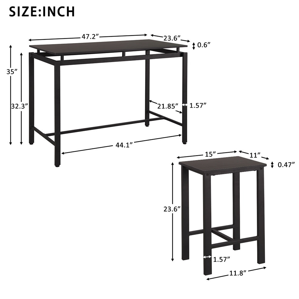5pcs Set Dining Table Set 4 Chairs Metal Kitchen Room Furniture Black