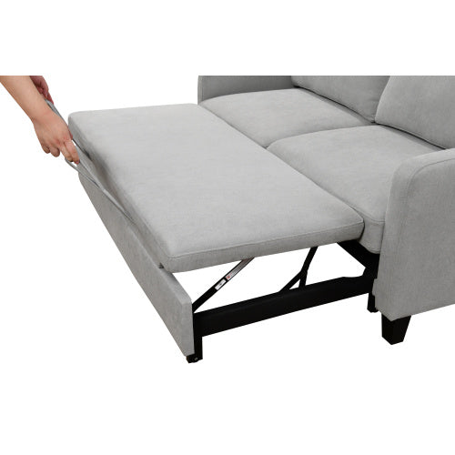 69 Inches 3-in-1 Convertible Queen Sofa Bed, Modern Fabric Double Sofa Bed With Pull-out Bed, Small Double Sofa With Reclining Backrest, Living Room Furniture, Light Grey
