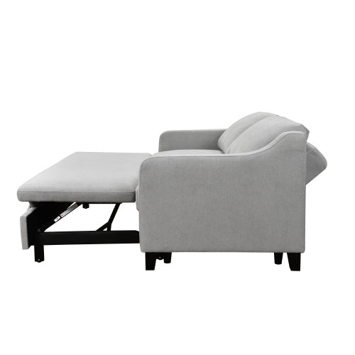 69 Inches 3-in-1 Convertible Queen Sofa Bed, Modern Fabric Double Sofa Bed With Pull-out Bed, Small Double Sofa With Reclining Backrest, Living Room Furniture, Light Grey