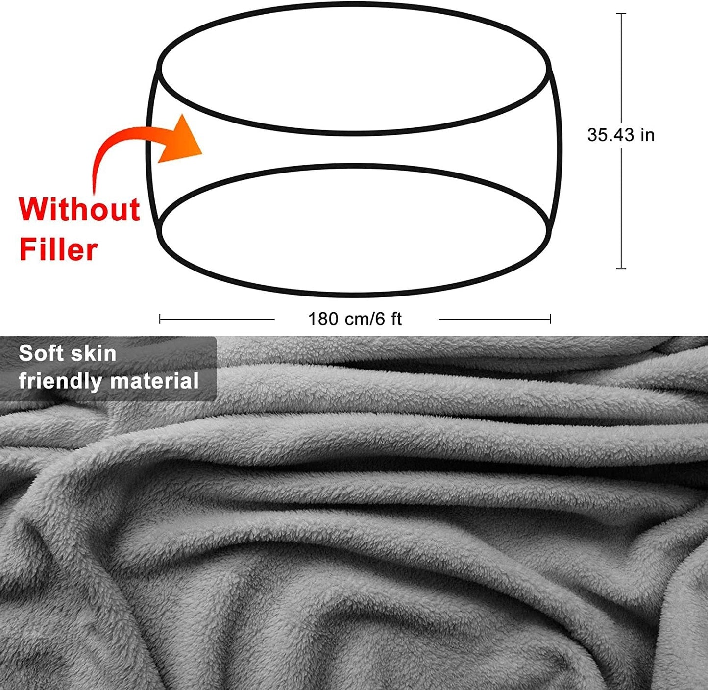 Bean Bag Chair Cover it Was Only A Cover, Not A Full Bean Bag Chair Cushion, Big Round Soft Fluffy PV Velvet Sofa Bed Cover, Living Room Furniture, Lazy Sofa Bed Cover, 5ft Snow Gray