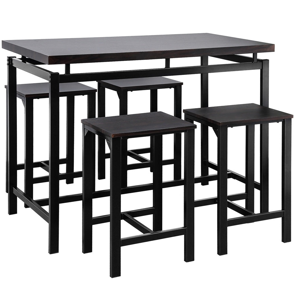 5pcs Set Dining Table Set 4 Chairs Metal Kitchen Room Furniture Black