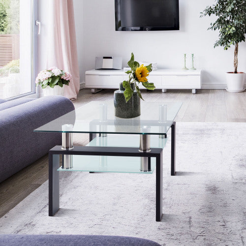 Rectangle Black Glass Coffee Table, Center Tables For Living Room