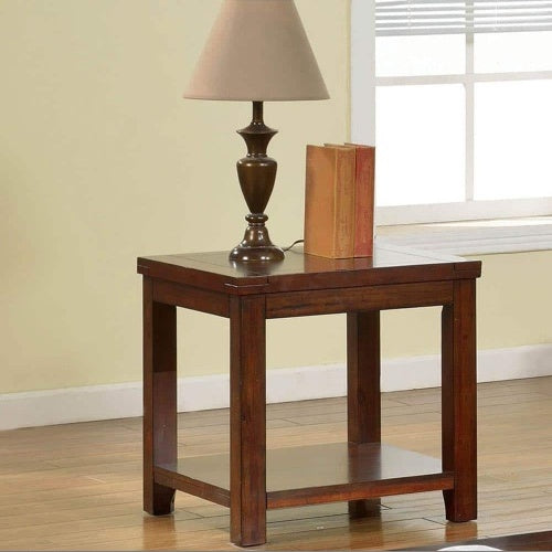 Table Dark Cherry Open Shelf Natural Wood Grain Design